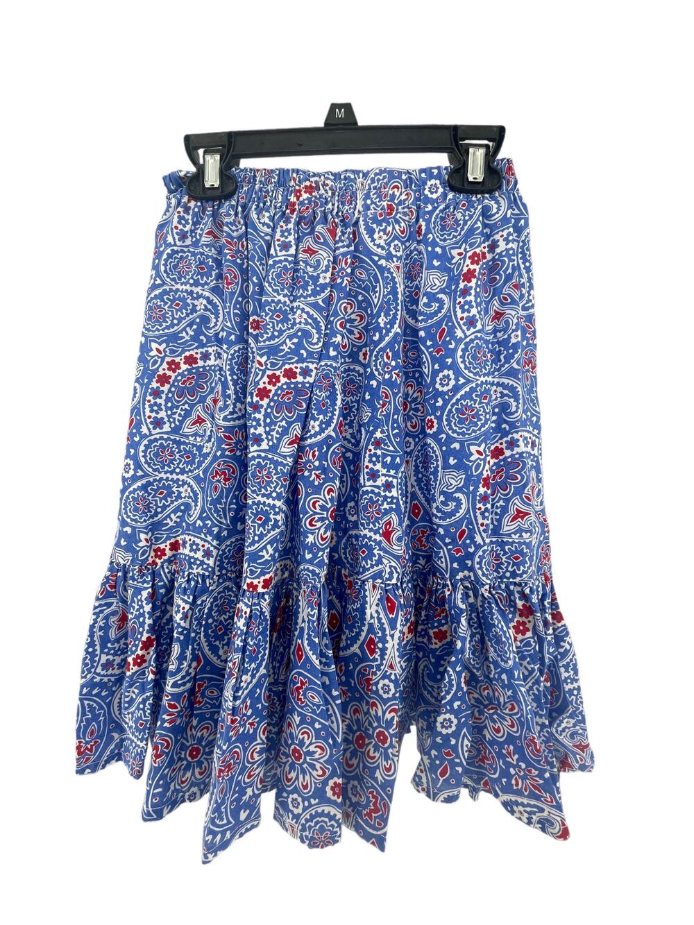 Unbranded Blue White Red Floral Paisley Pull-On Midi Flounce Skirt Girls Youth
